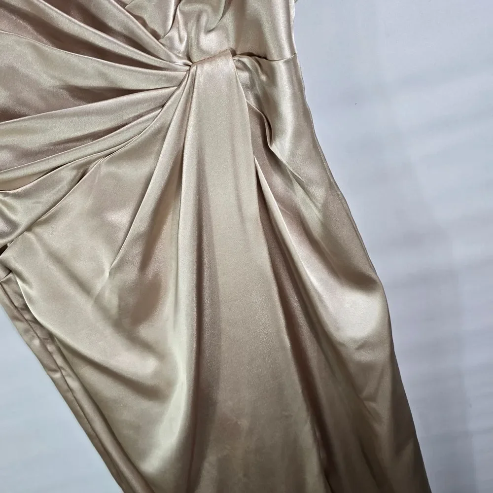 David’s Bridal Champagne Satin Gown w/ Bolero Formal Evening Dress Size 10/12
